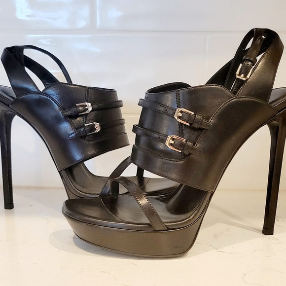 Saint Laurent Black Leather Buckle Strap Platforms US 8 (EU 38) - Picture 2 of 12